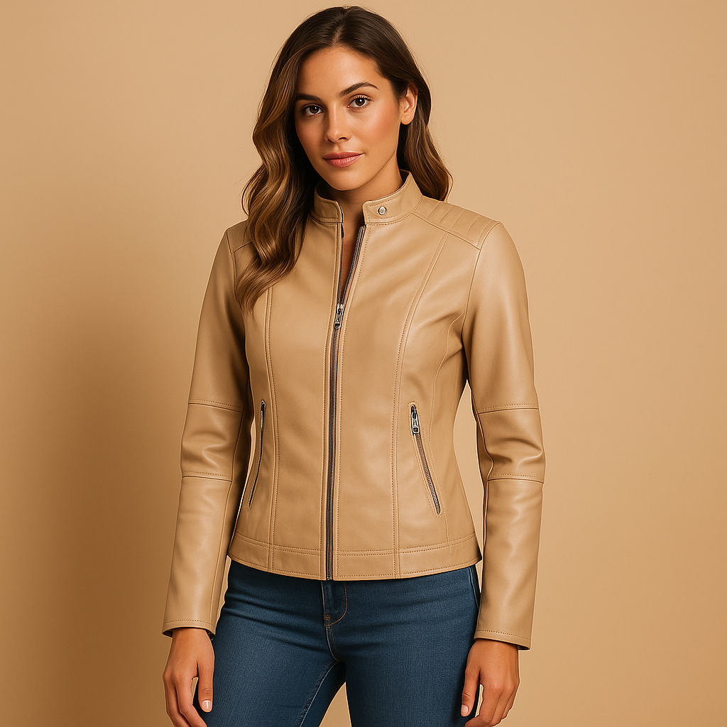 Elegante Lederjacke mit Kragen und Reißverschluss für Damen | Marije