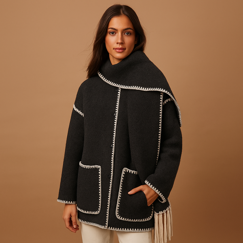 Eleganter Wintermantel mit Gürtel und Schal für Damen | Amara