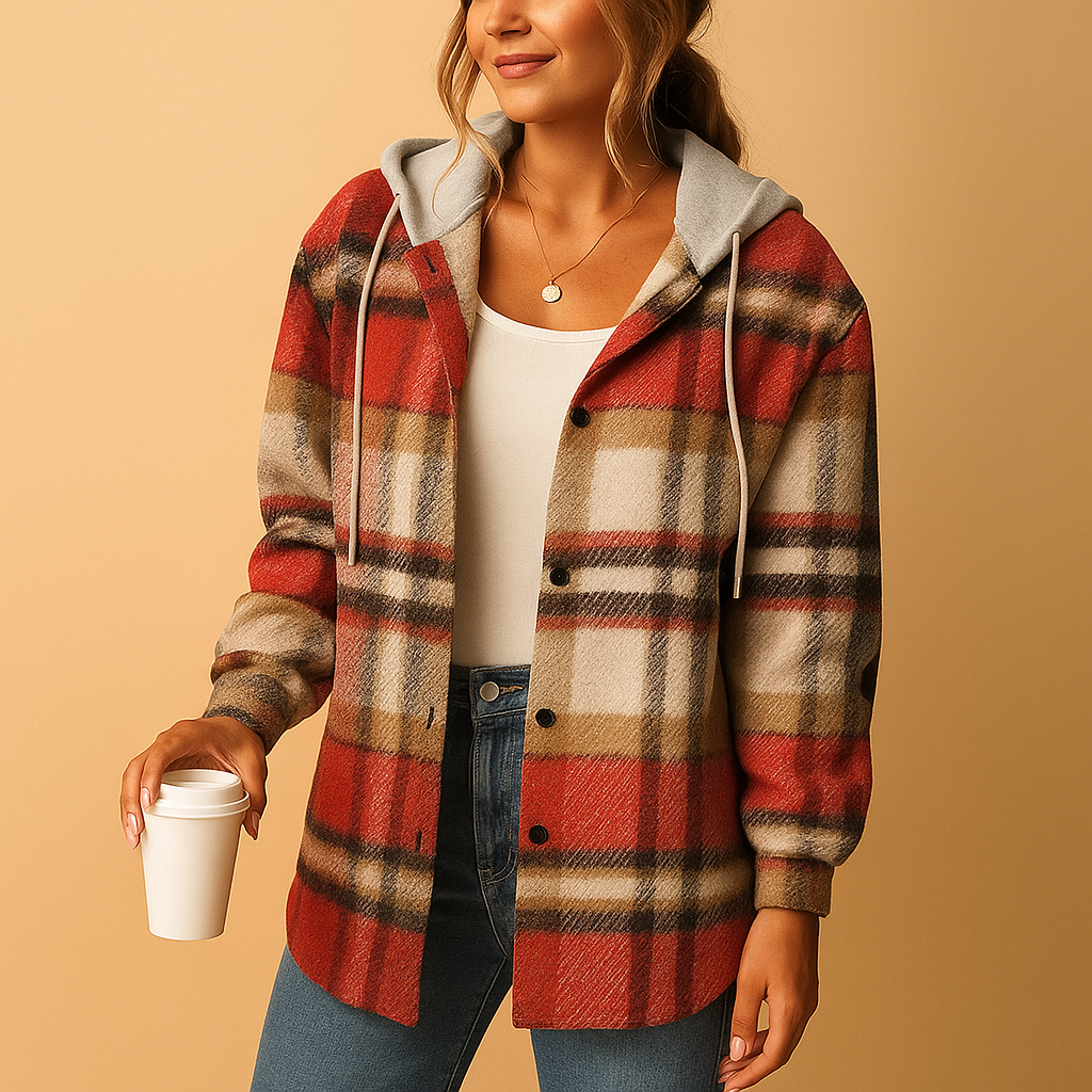 Karierte Jacke mit Kapuze für Damen | Eveline