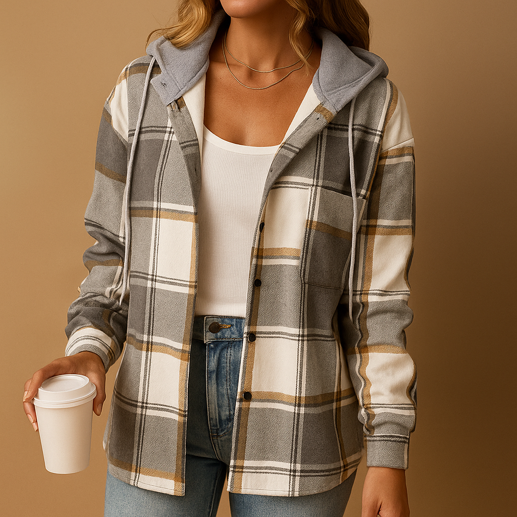 Karierte Jacke mit Kapuze für Damen | Eveline