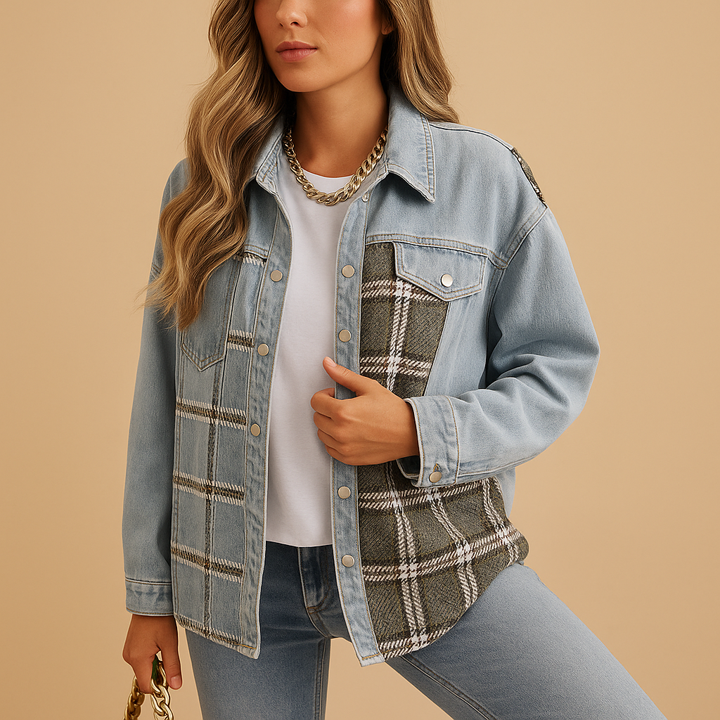 Karierter Denim-Look Mantel für Damen | Linde