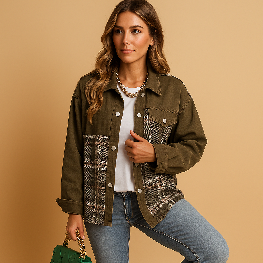 Karierter Denim-Look Mantel für Damen | Linde