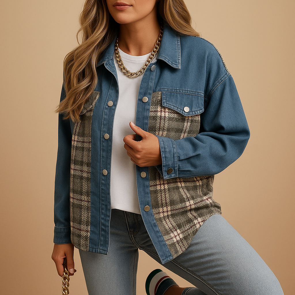 Karierter Denim-Look Mantel für Damen | Linde