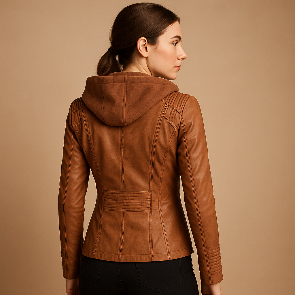 Kurze Lederjacke mit abnehmbarer Kapuze für Damen | Nadine