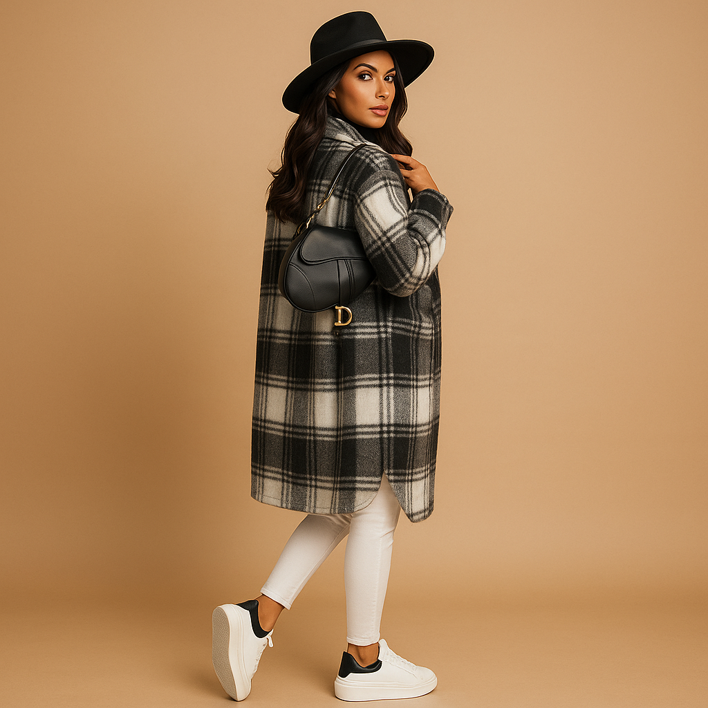Lange karierte Wolljacke für Damen | Marit