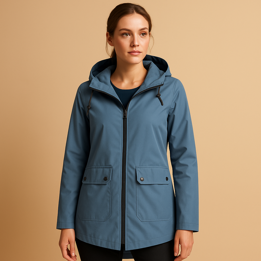 Lange wasserabweisende Regenjacke mit Kapuze für Damen | Femke