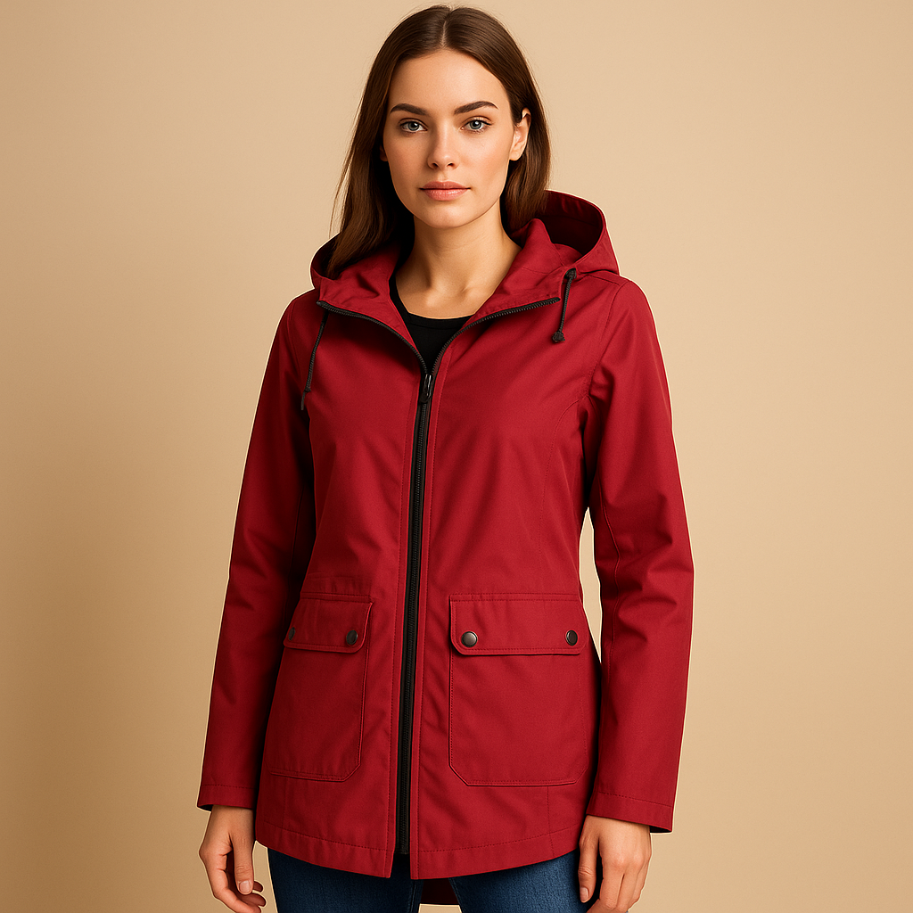 Lange wasserabweisende Regenjacke mit Kapuze für Damen | Femke
