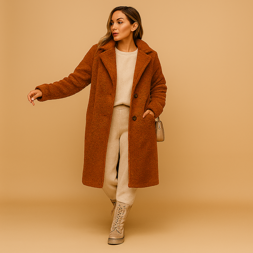 Langer Teddy-Mantel in Beige für Damen | Lieke