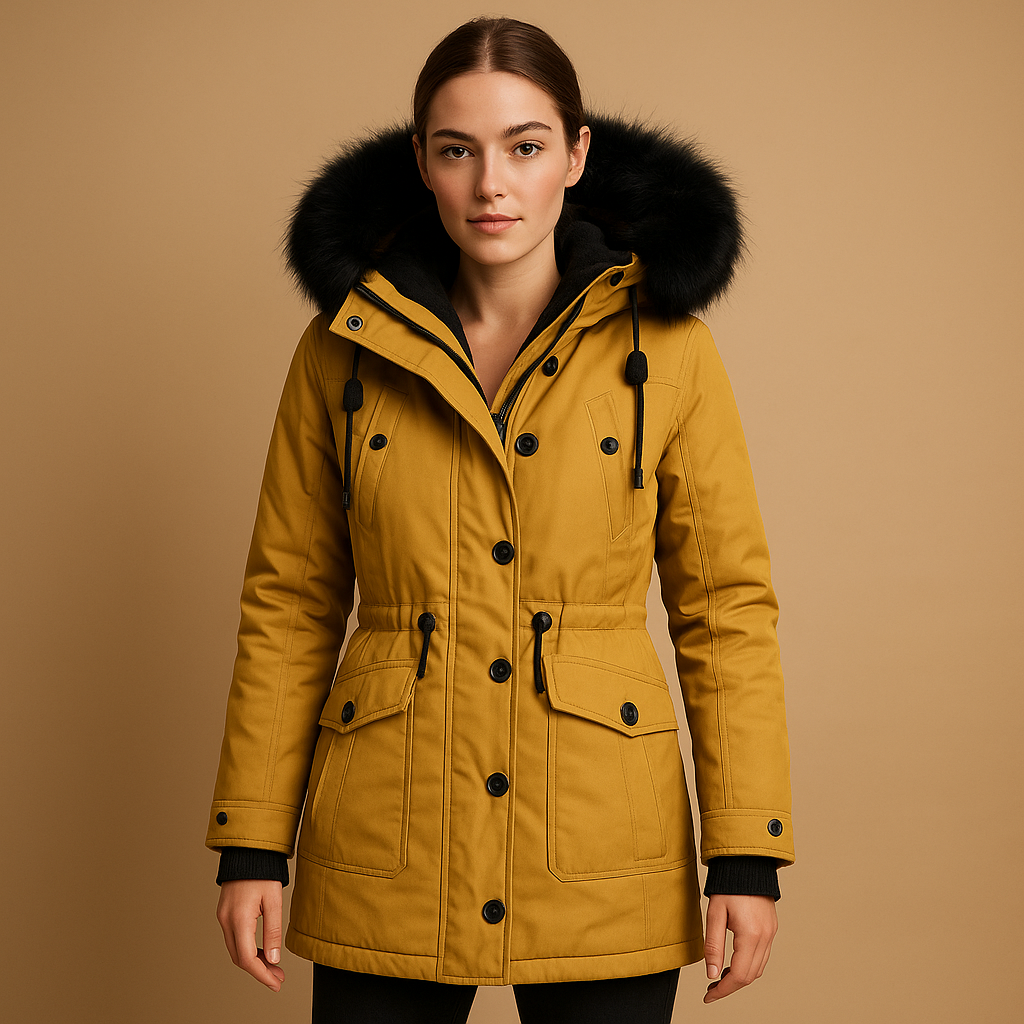 Lange wasserdichte Winterjacke mit Kunstfellkragen für Damen | Marije