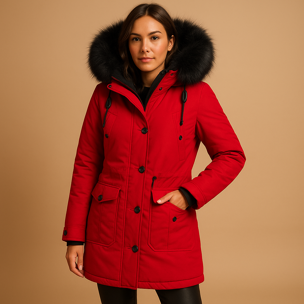 Lange wasserdichte Winterjacke mit Kunstfellkragen für Damen | Marije