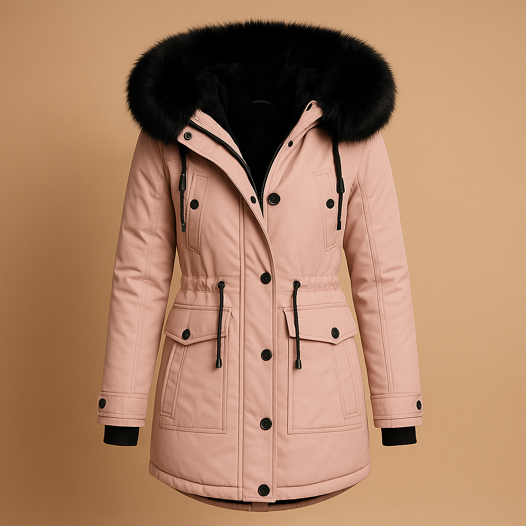 Lange wasserdichte Winterjacke mit Kunstfellkragen für Damen | Marije