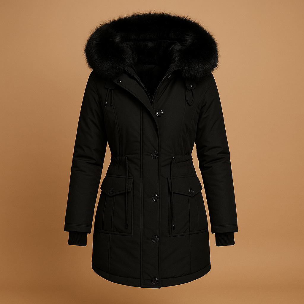 Lange wasserdichte Winterjacke mit Kunstfellkragen für Damen | Marije