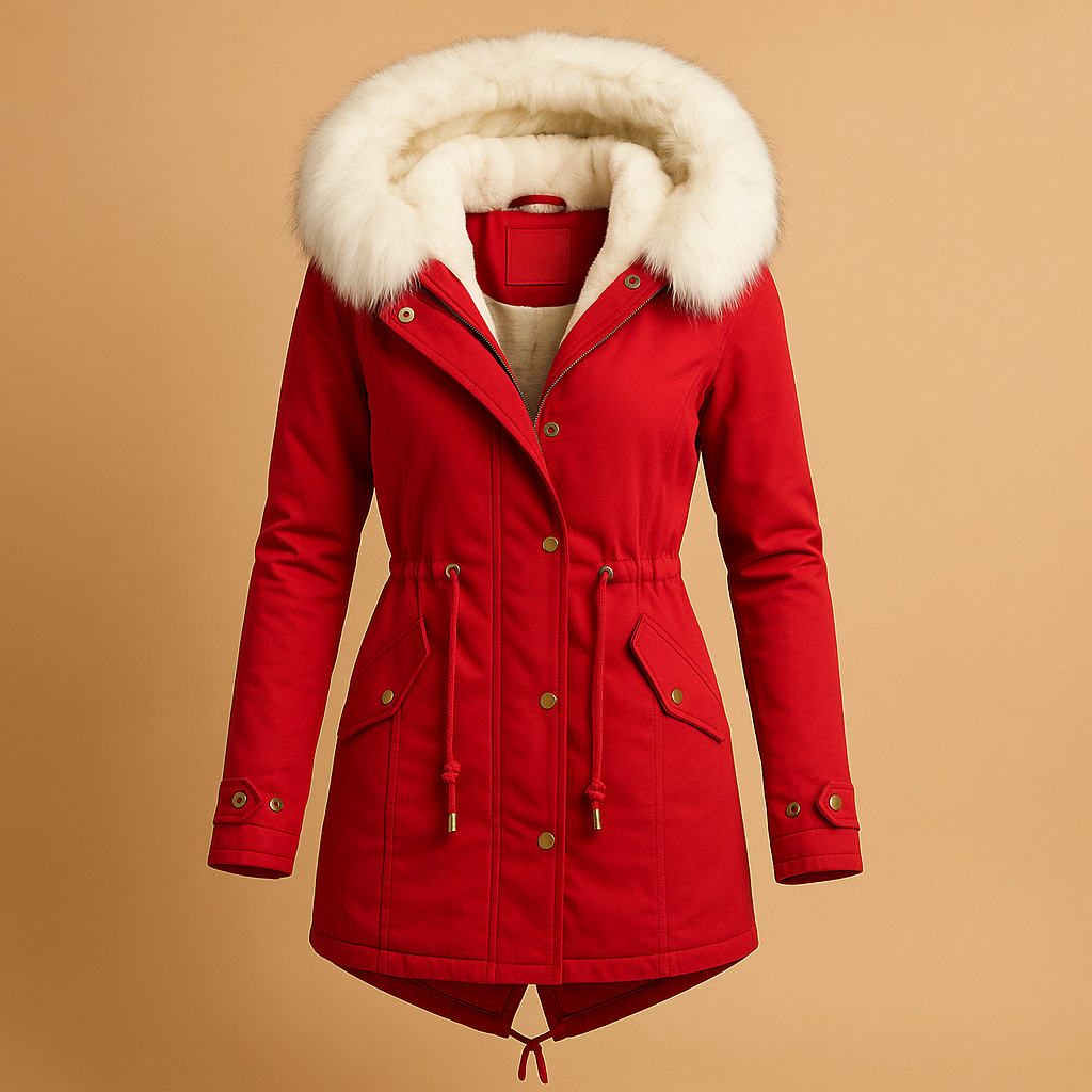 Lange Winterjacke mit Kapuze aus Kunstfell für Damen | Femke