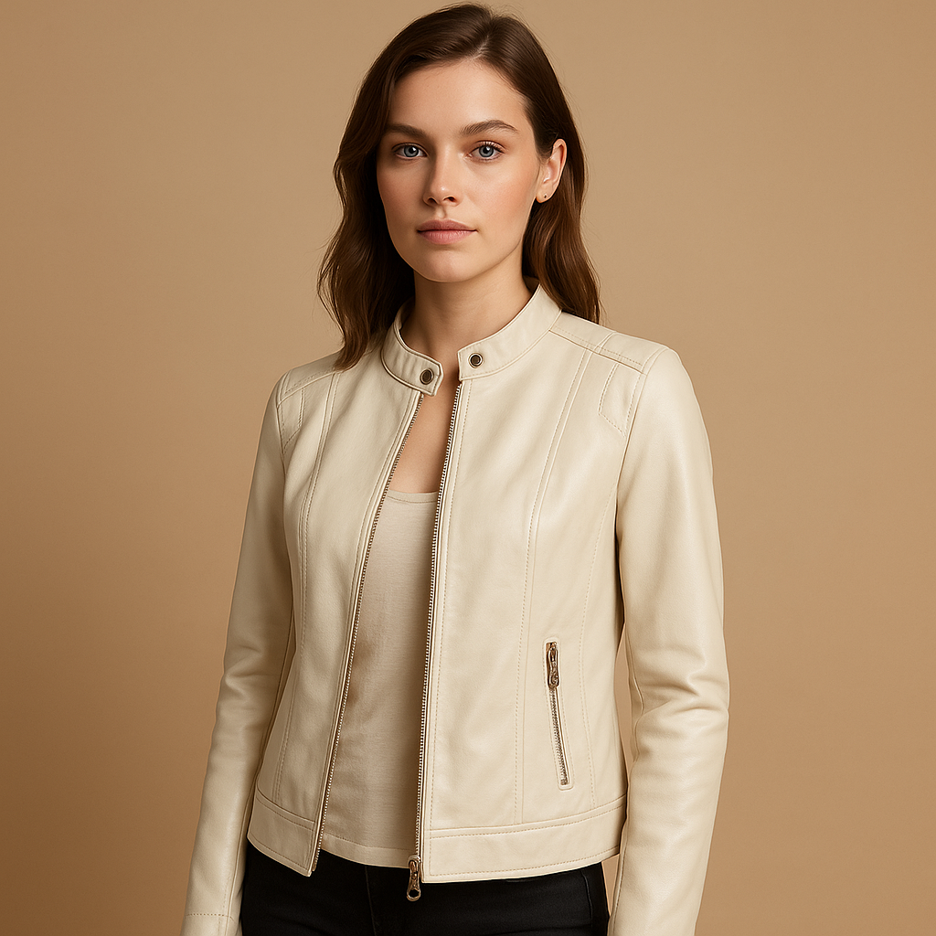 Leder-Bikerjacke mit Reißverschluss und Kragen für Damen | Sanne