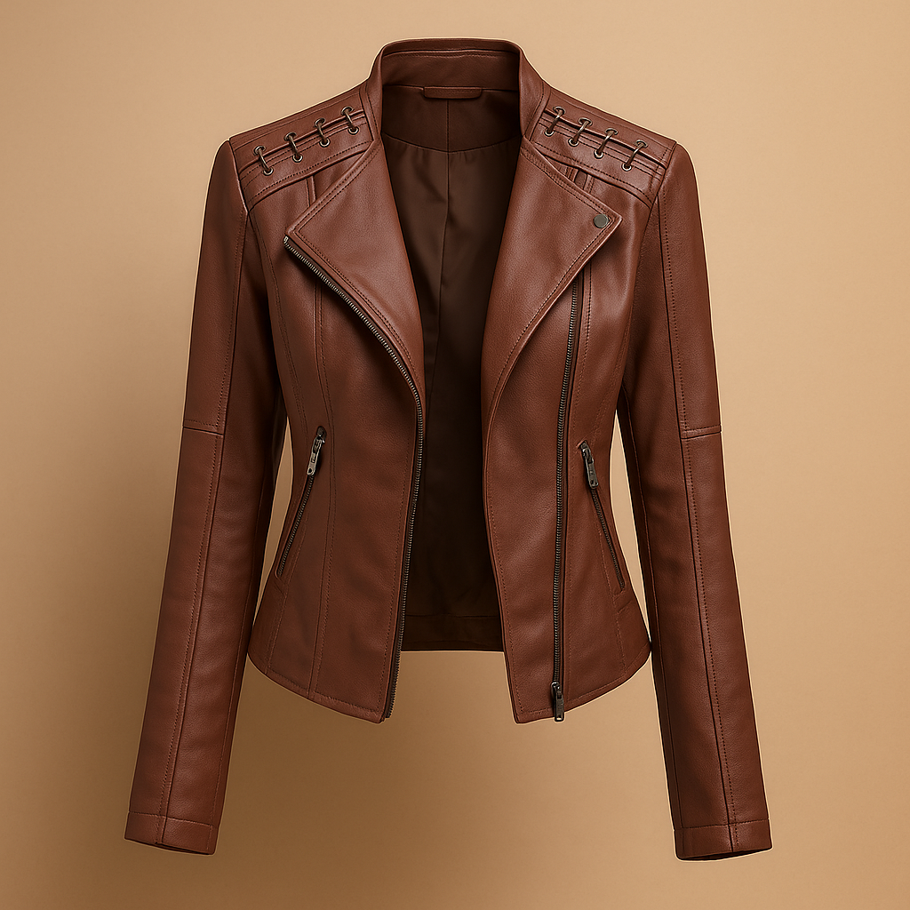 Leder Damenjacke mit Stehkragen und Reißverschlussdetails | Mireille