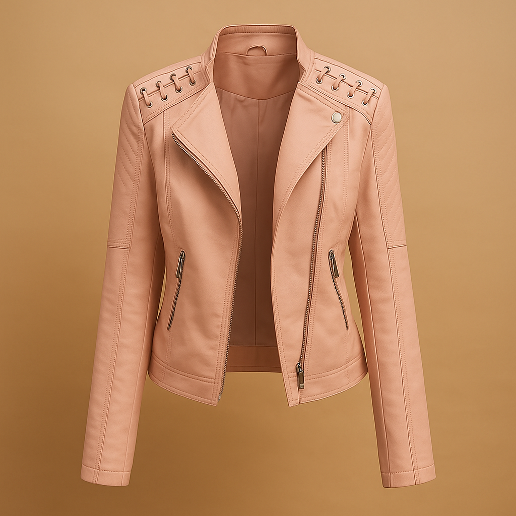 Leder Damenjacke mit Stehkragen und Reißverschlussdetails | Mireille