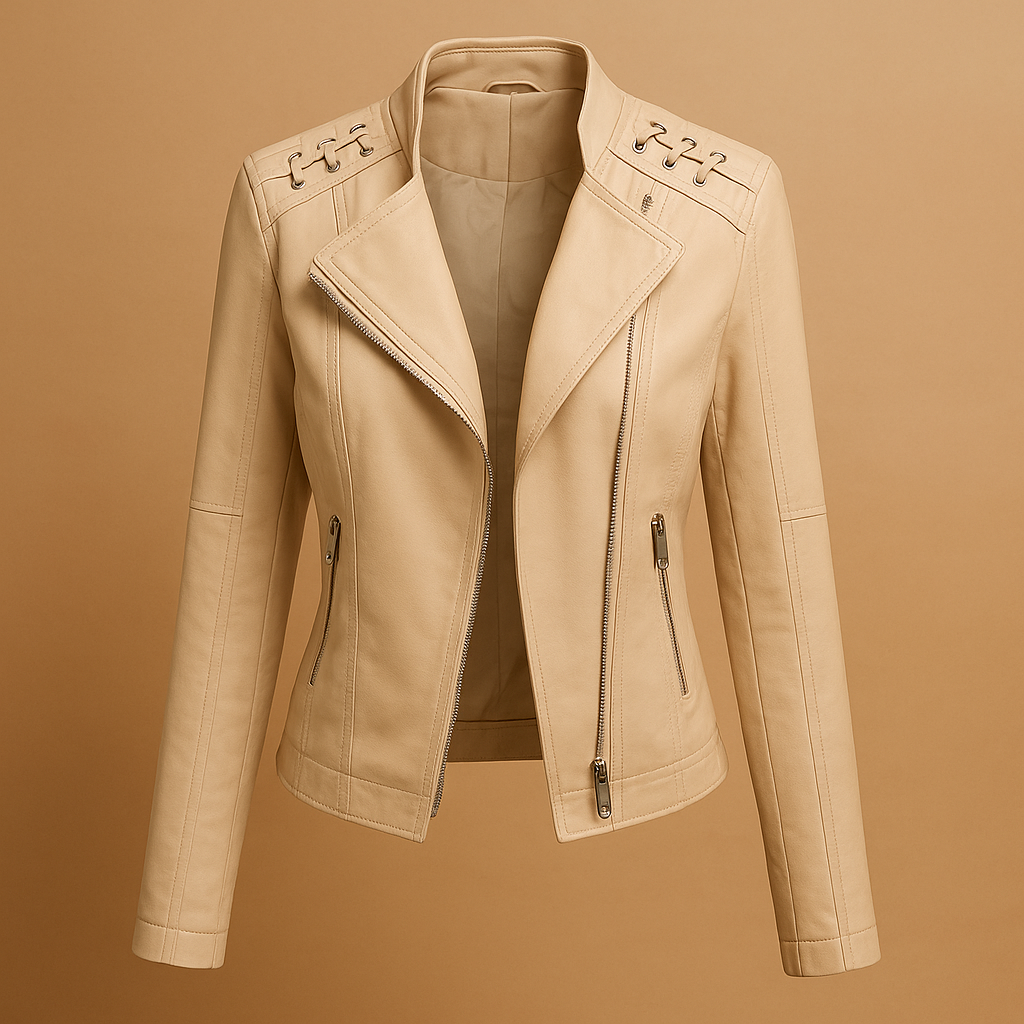 Leder Damenjacke mit Stehkragen und Reißverschlussdetails | Mireille