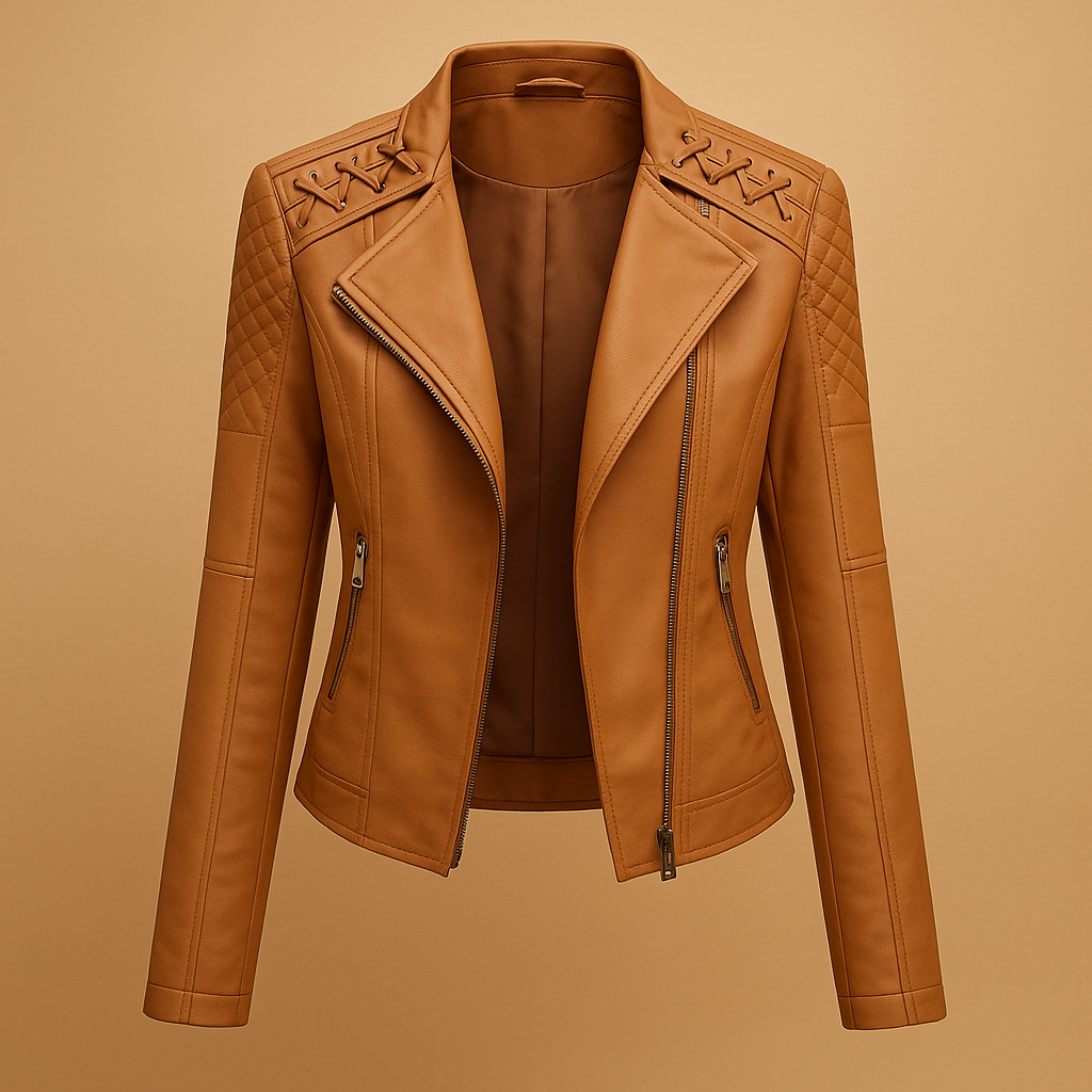 Leder Damenjacke mit Stehkragen und Reißverschlussdetails | Mireille