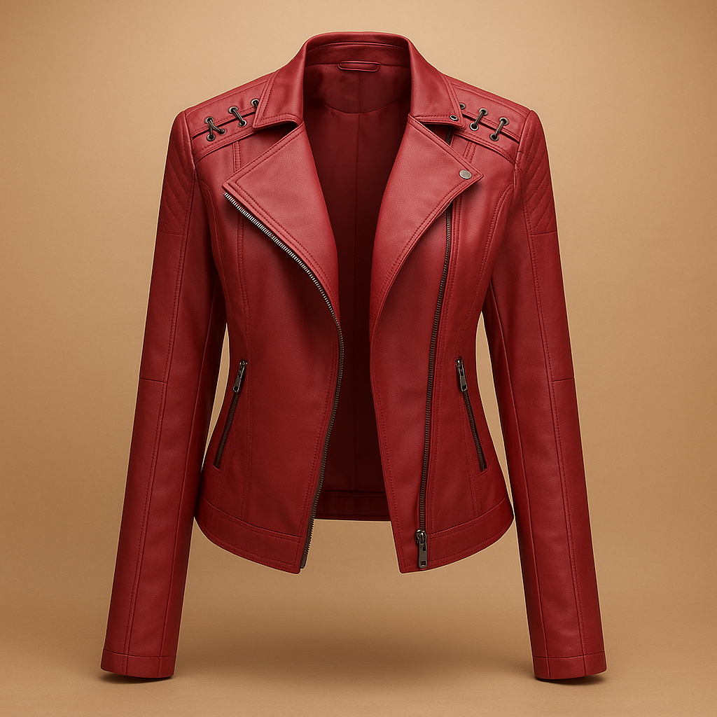 Leder Damenjacke mit Stehkragen und Reißverschlussdetails | Mireille