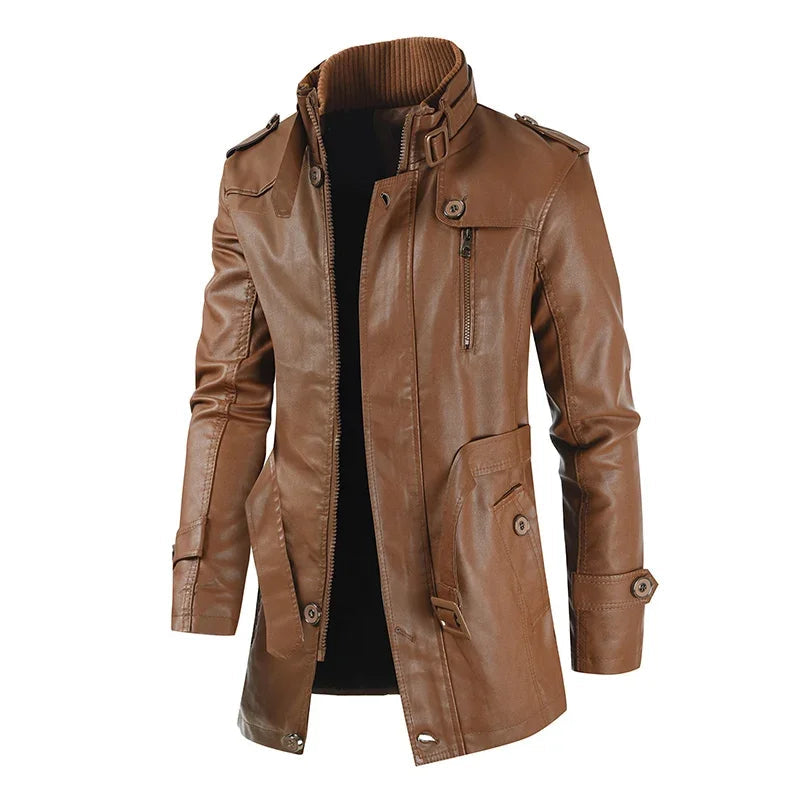 Stilvolle lange Motorradlederjacke