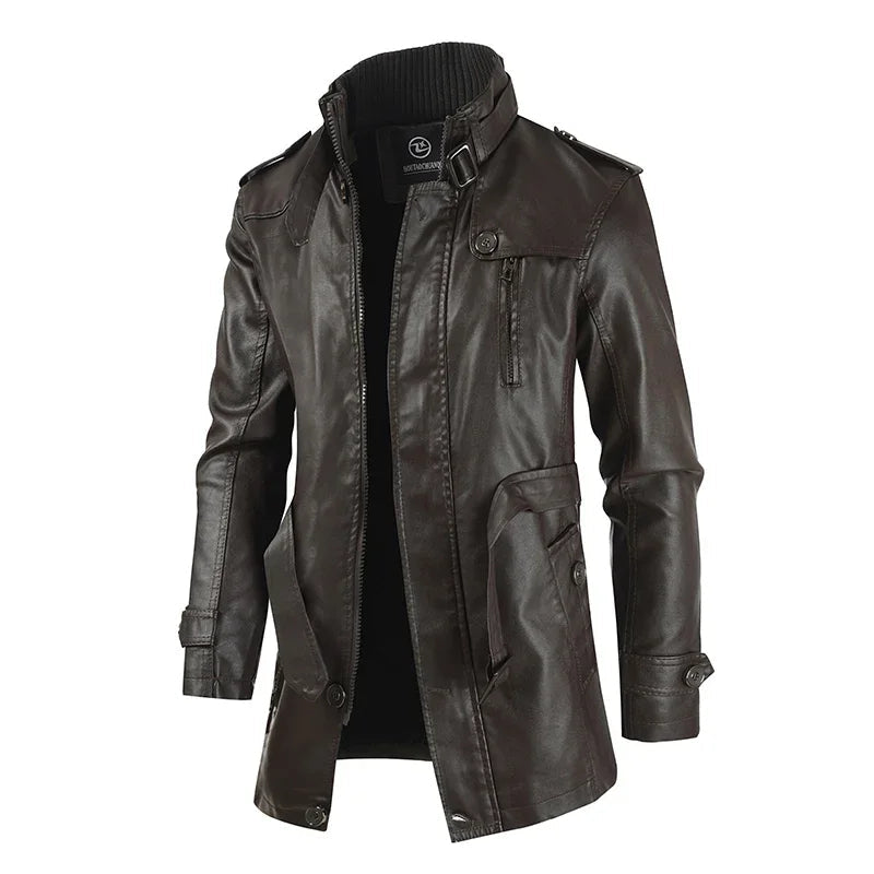 Stilvolle lange Motorradlederjacke