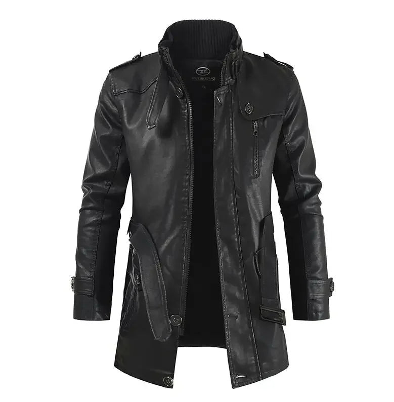 Stilvolle lange Motorradlederjacke