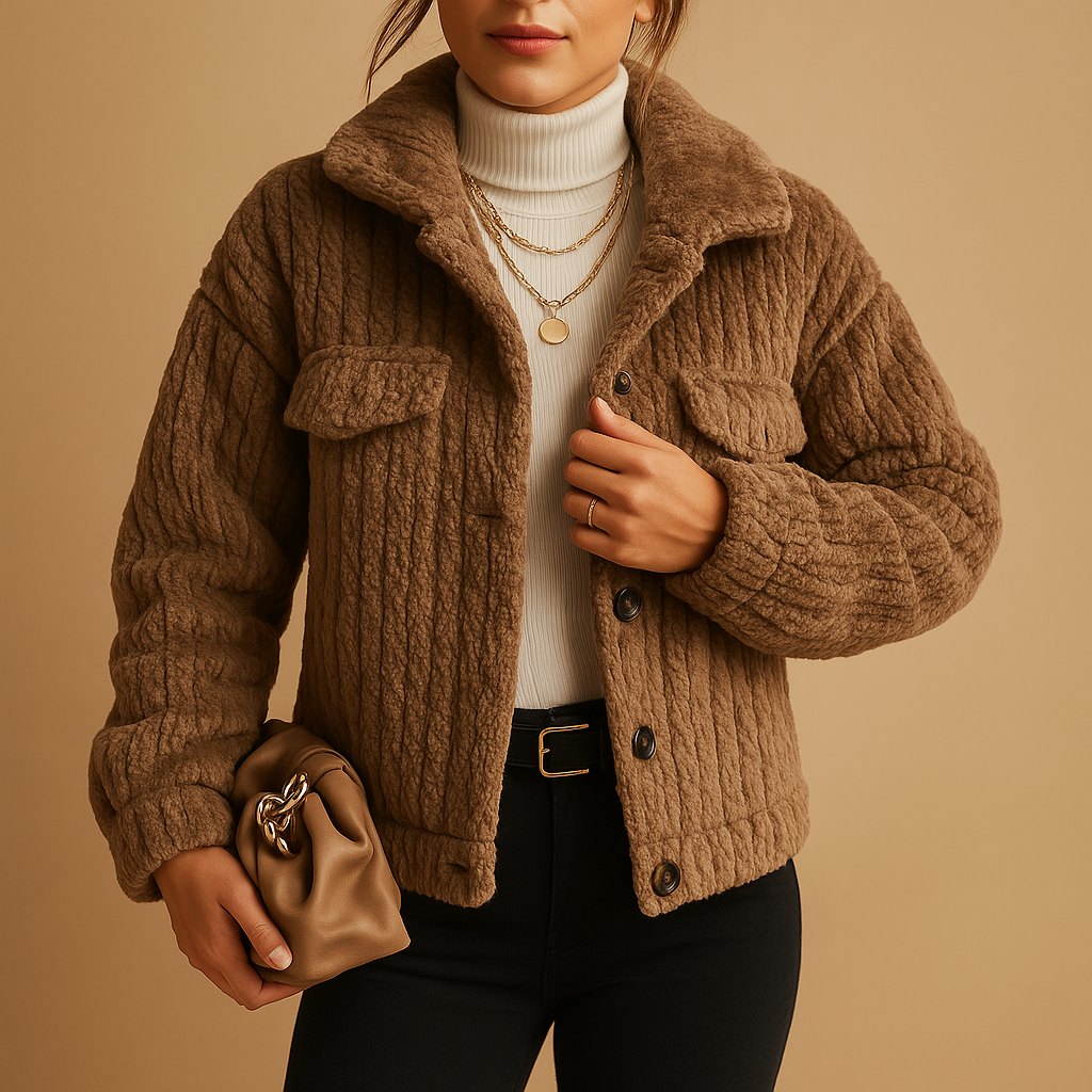 Oversized weiche Jacke mit Perlenknöpfen für Damen | Milou