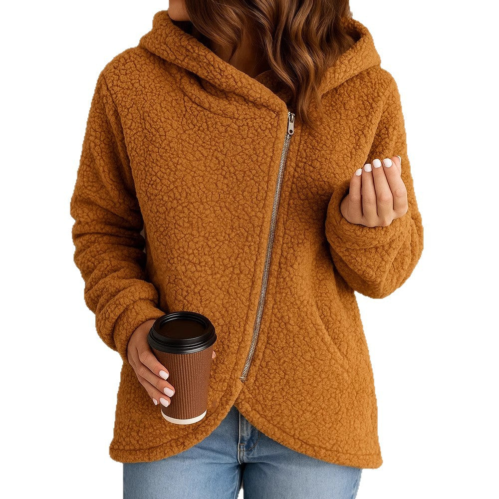 Warme Lammwoll-Kapuzenjacke für Damen – Locker & Stylisch