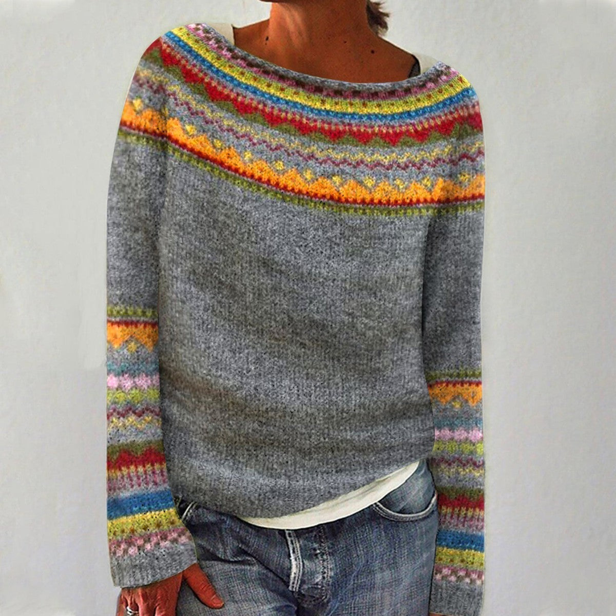 Ernestina | Vintage-inspirierter Strickpullover mit bunten geometrischen Mustern