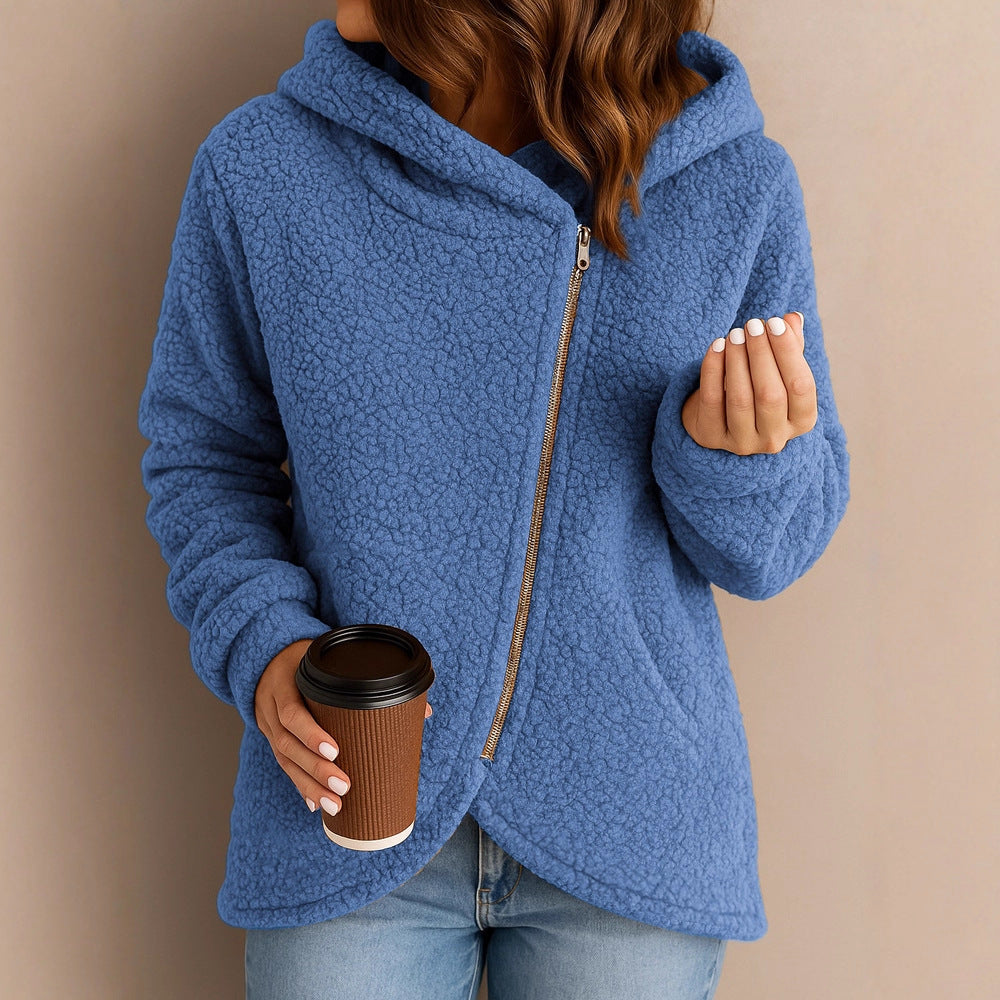 Warme Lammwoll-Kapuzenjacke für Damen – Locker & Stylisch