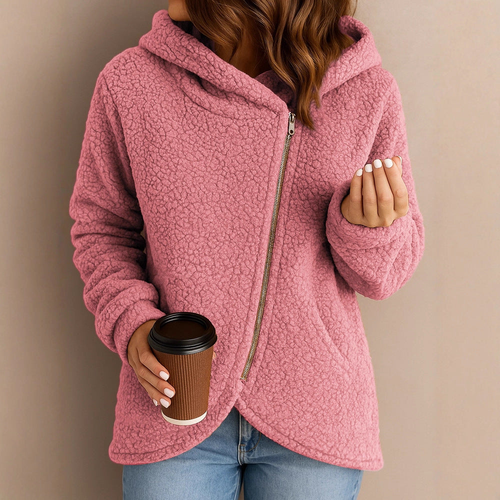 Warme Lammwoll-Kapuzenjacke für Damen – Locker & Stylisch