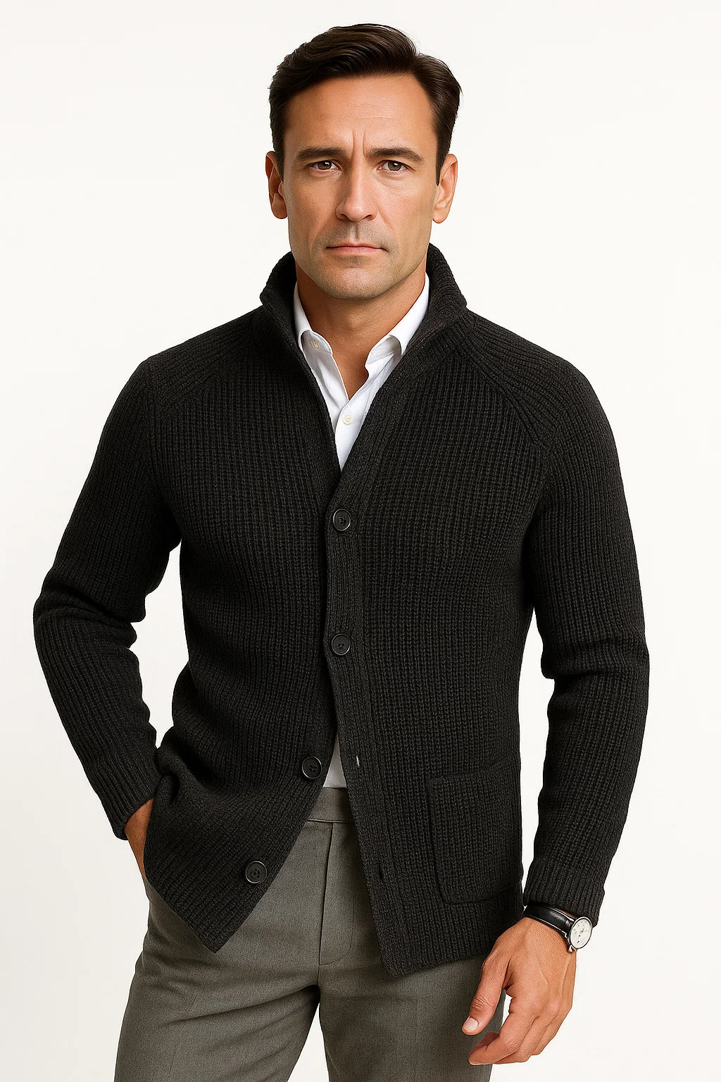 Herren Cardigan aus Wolle, Strick, mit Knöpfen, lässig, bequem