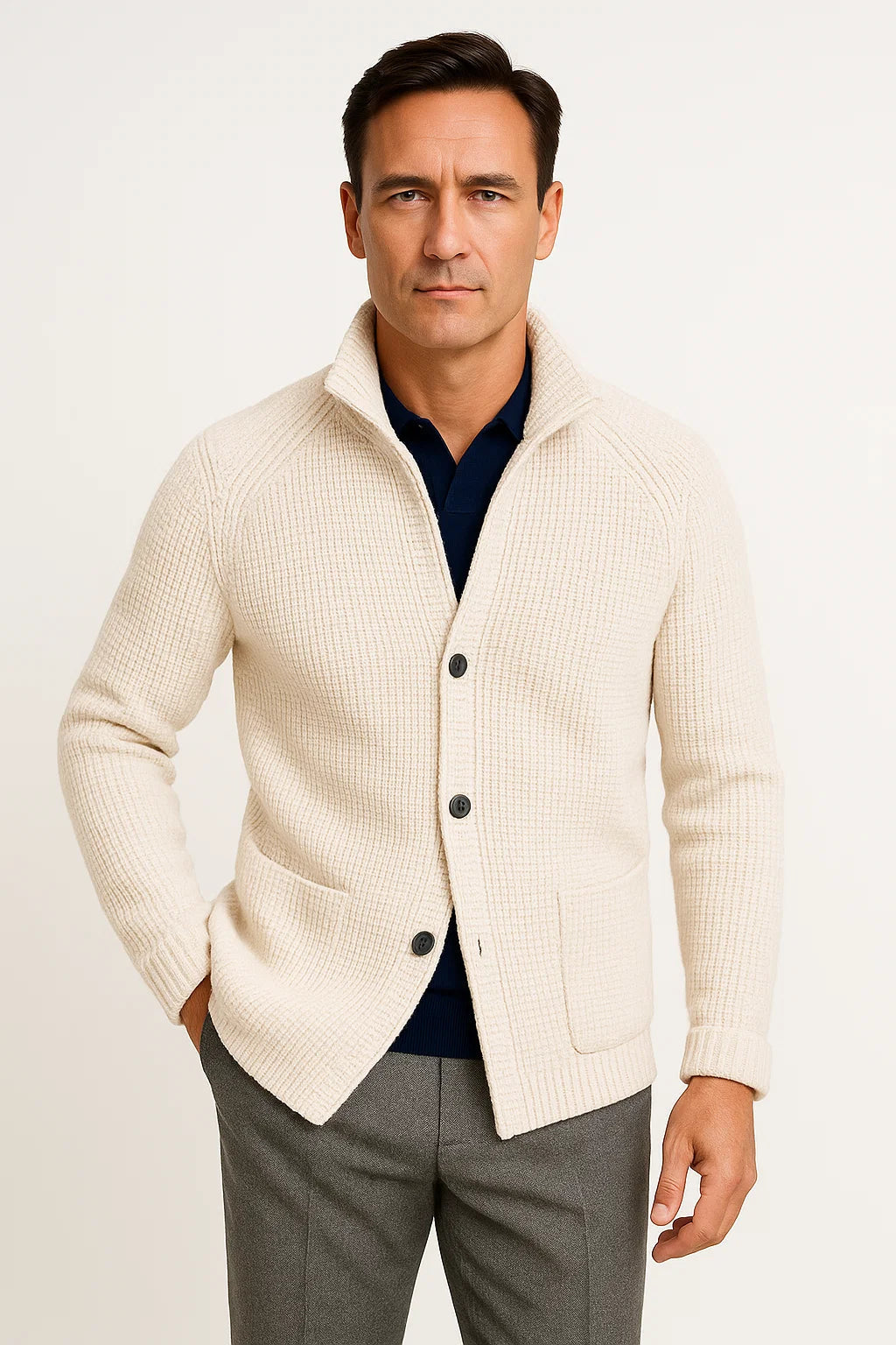 Herren Cardigan aus Wolle, Strick, mit Knöpfen, lässig, bequem