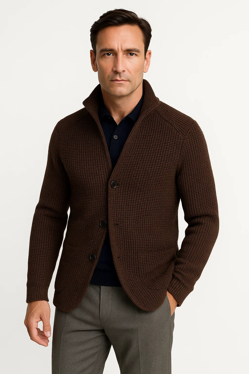 Herren Cardigan aus Wolle, Strick, mit Knöpfen, lässig, bequem