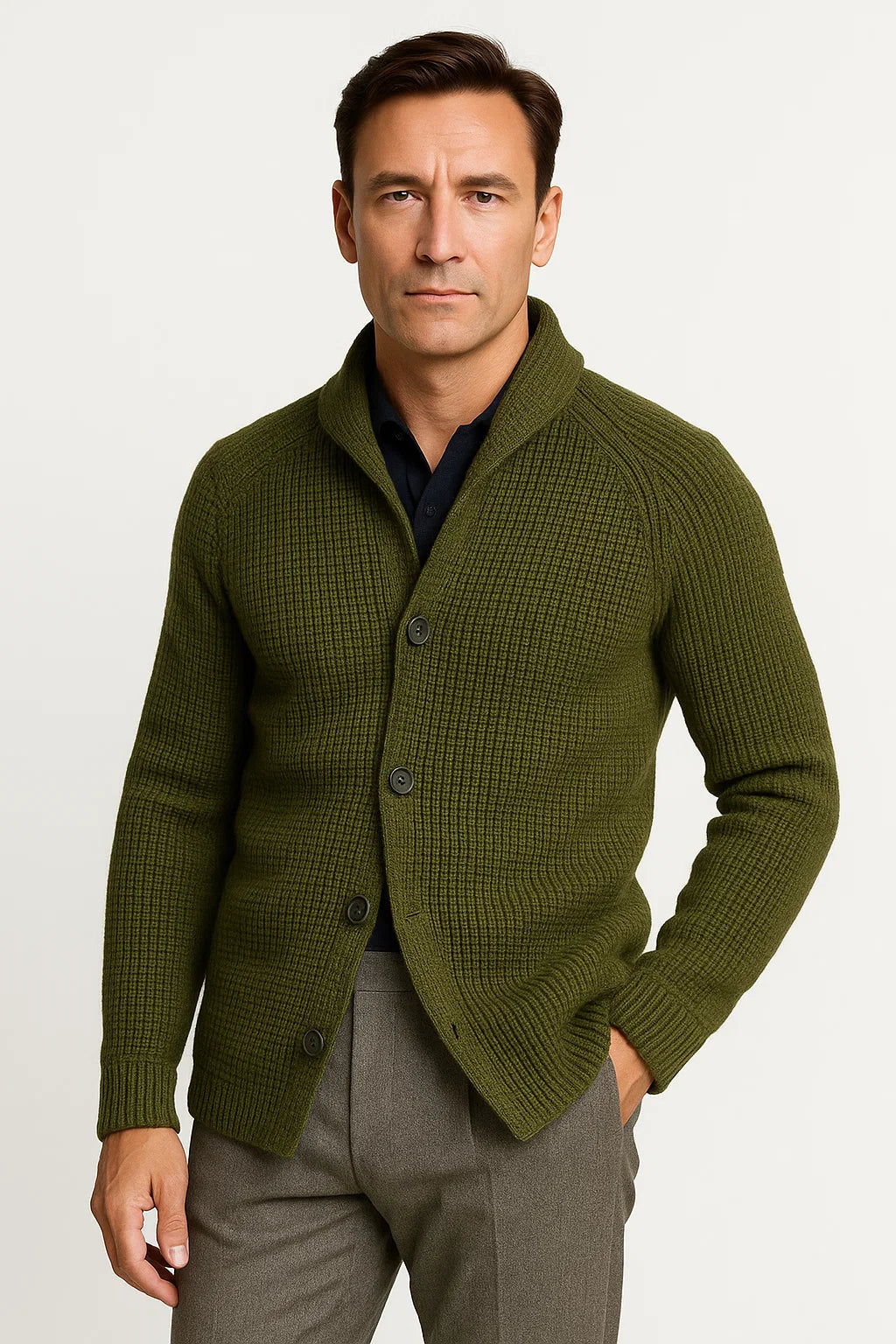 Herren Cardigan aus Wolle, Strick, mit Knöpfen, lässig, bequem