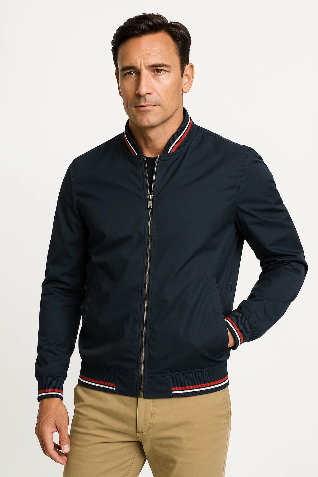 Herren Bomberjacke Leichte Polyester Zip-Up Slim Fit
