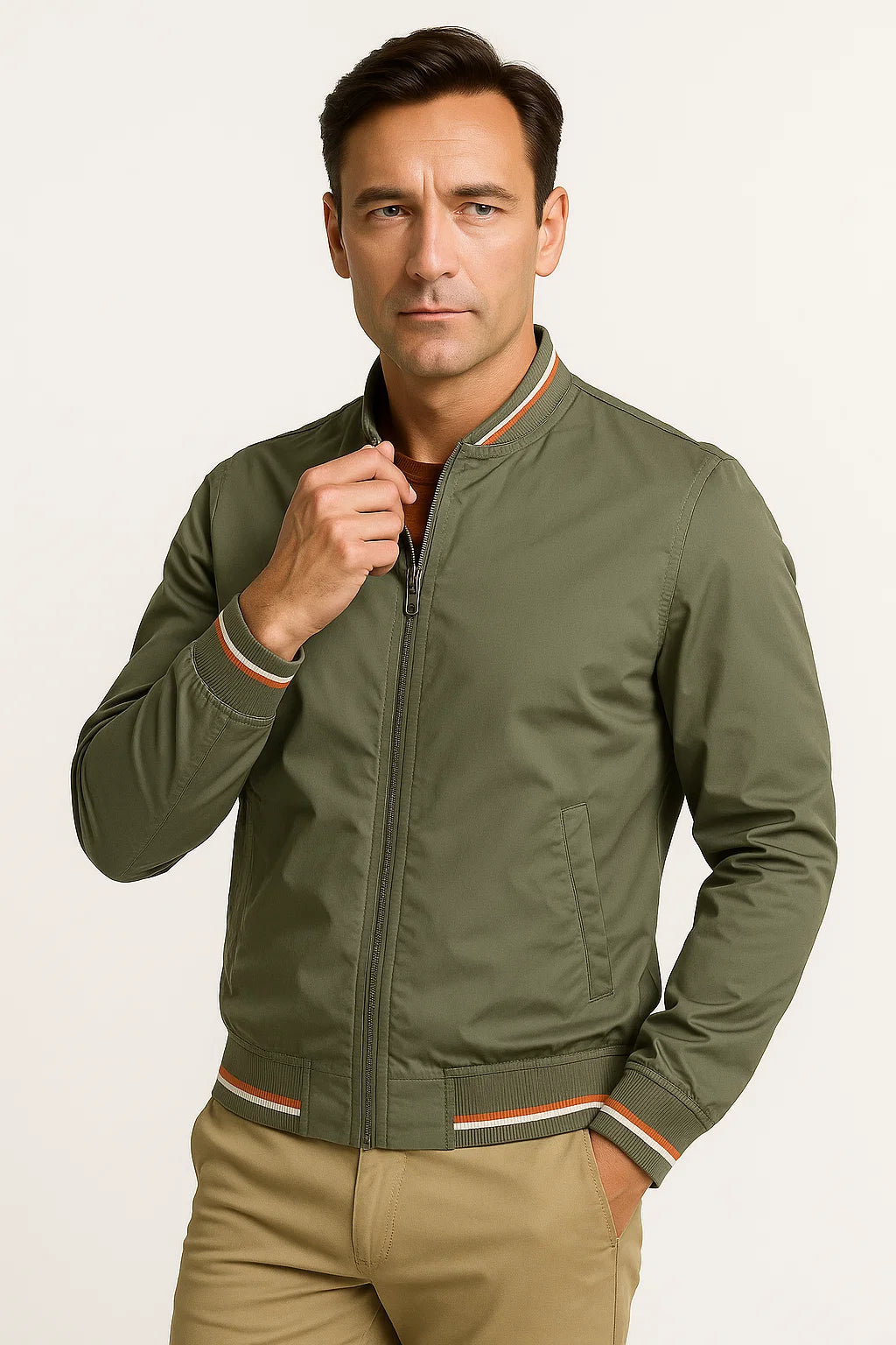 Herren Bomberjacke Leichte Polyester Zip-Up Slim Fit