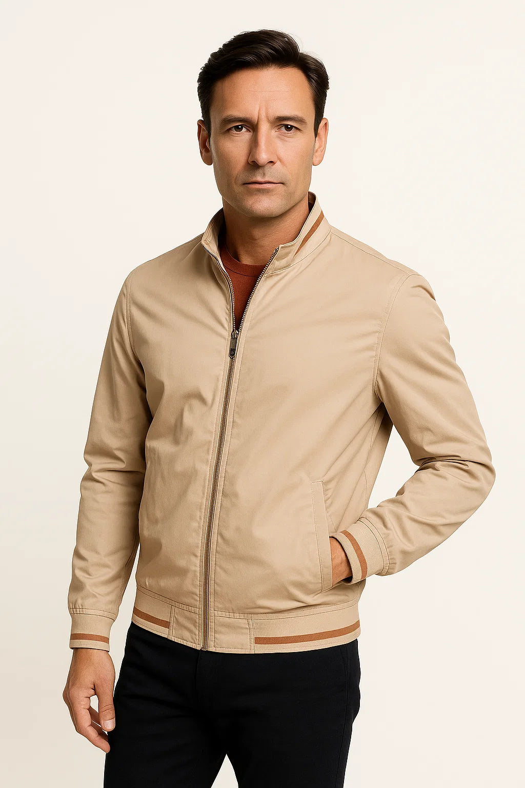 Herren Bomberjacke Leichte Polyester Zip-Up Slim Fit