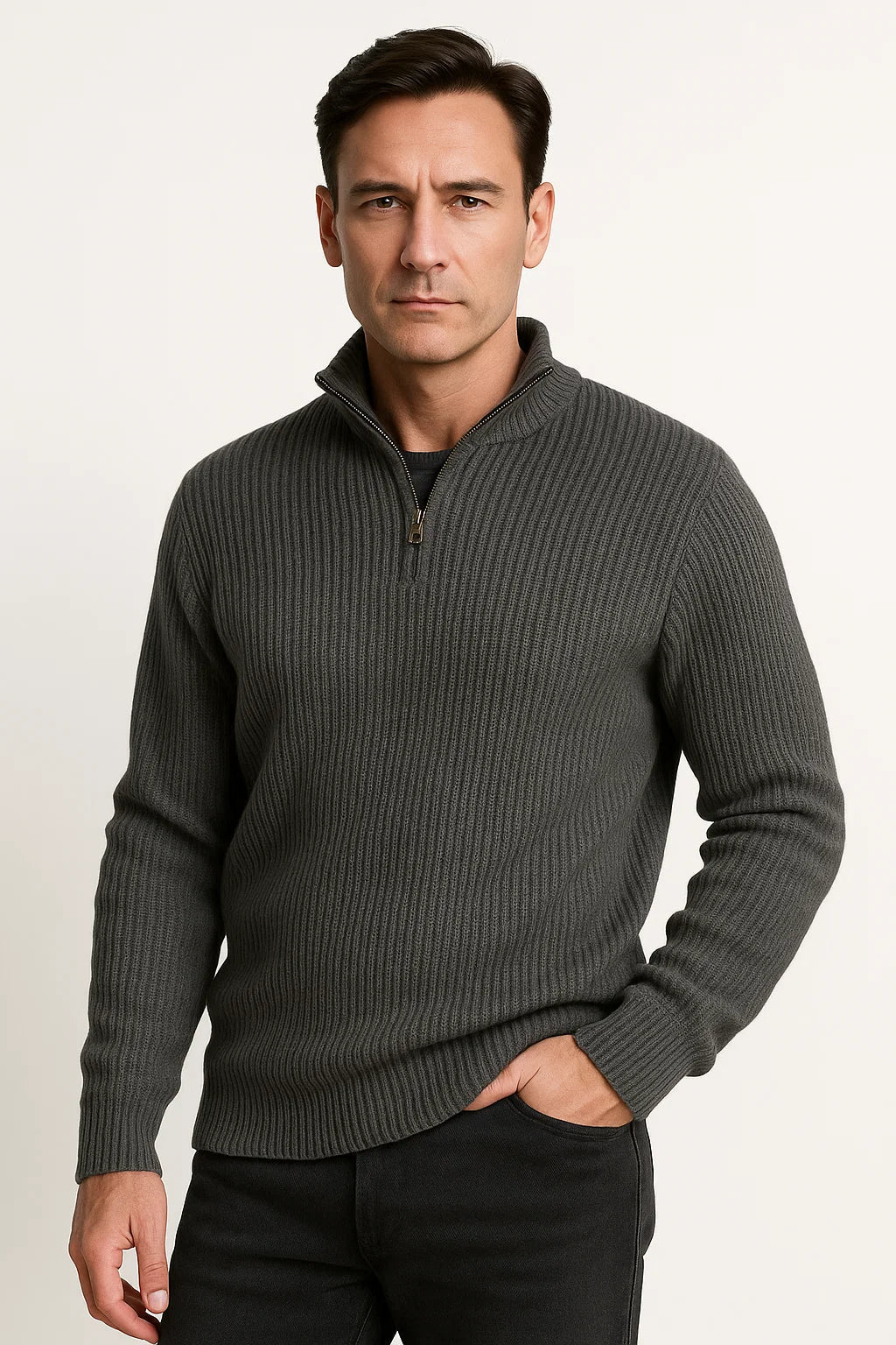 Herren Pullover mit Viertelreißverschluss und langen Ärmeln
