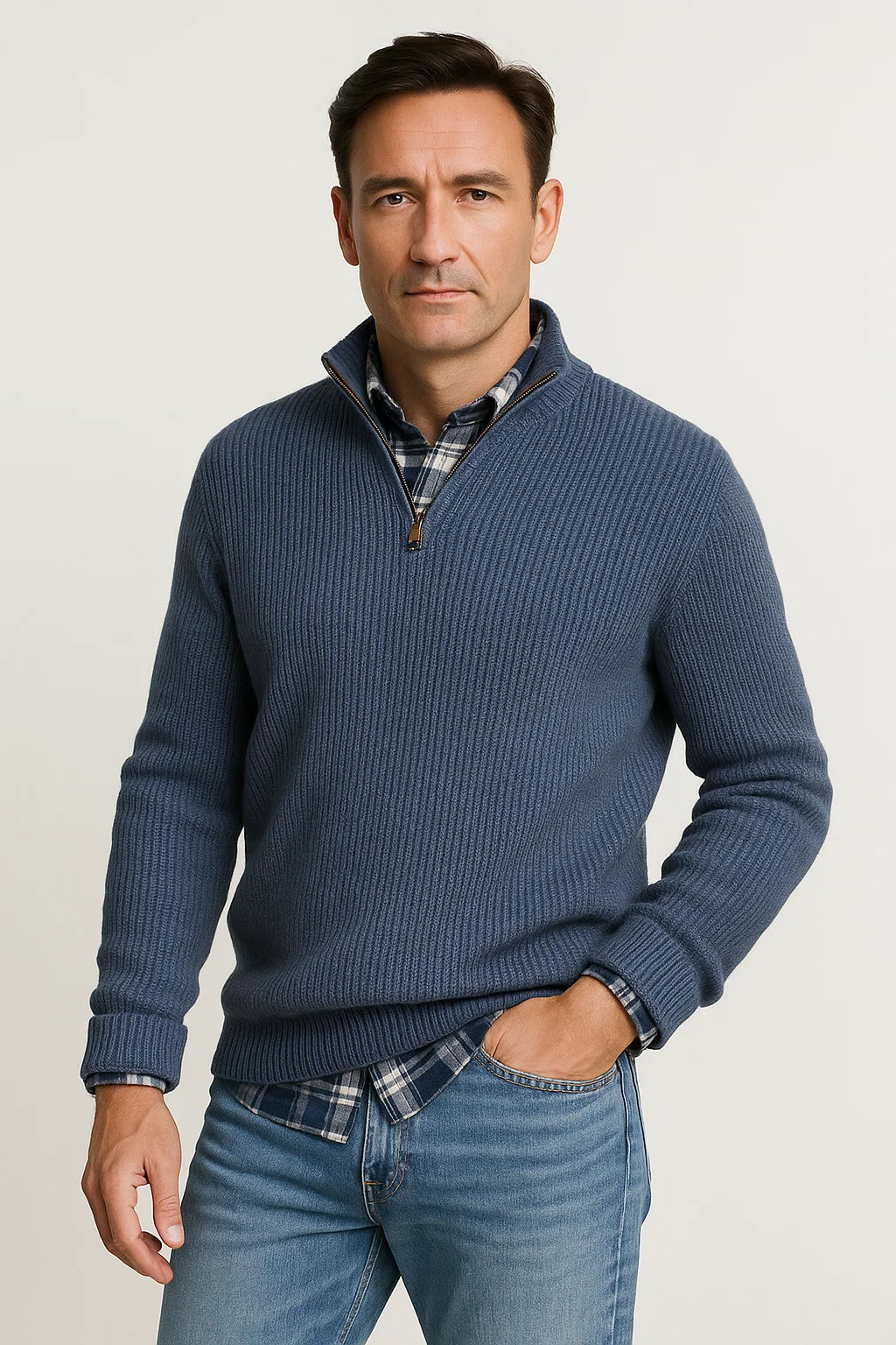 Herren Pullover mit Viertelreißverschluss und langen Ärmeln
