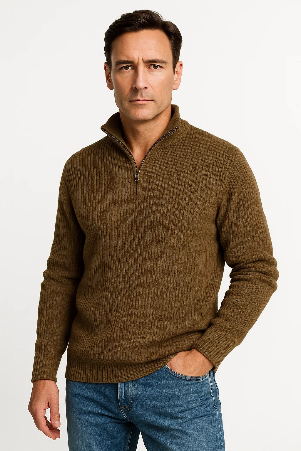 Herren Pullover mit Viertelreißverschluss und langen Ärmeln