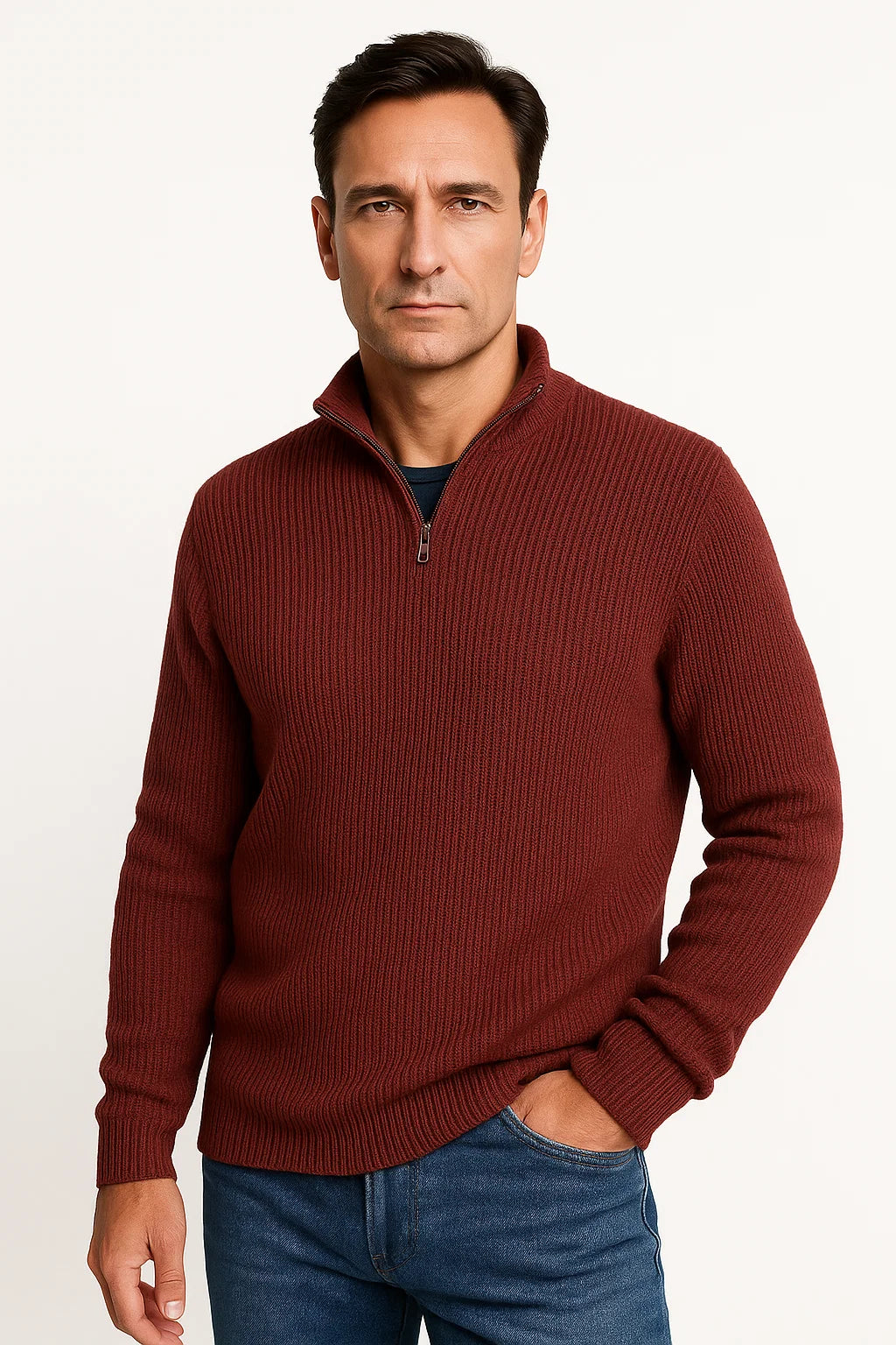 Herren Pullover mit Viertelreißverschluss und langen Ärmeln
