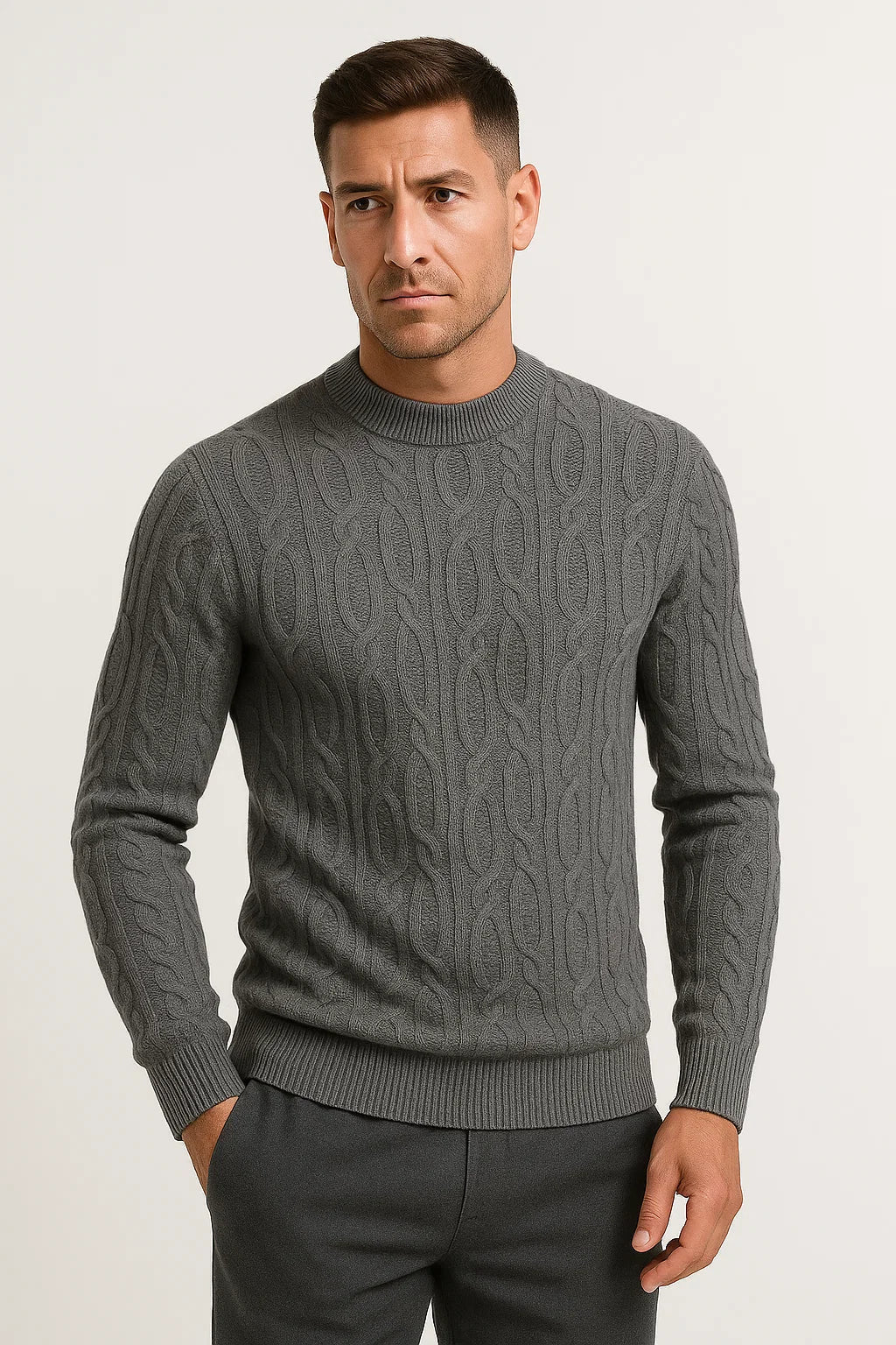Herren Leichter Rundhals-Pullover aus Baumwollmischung mit Kabelstrick - Stilvolles Design