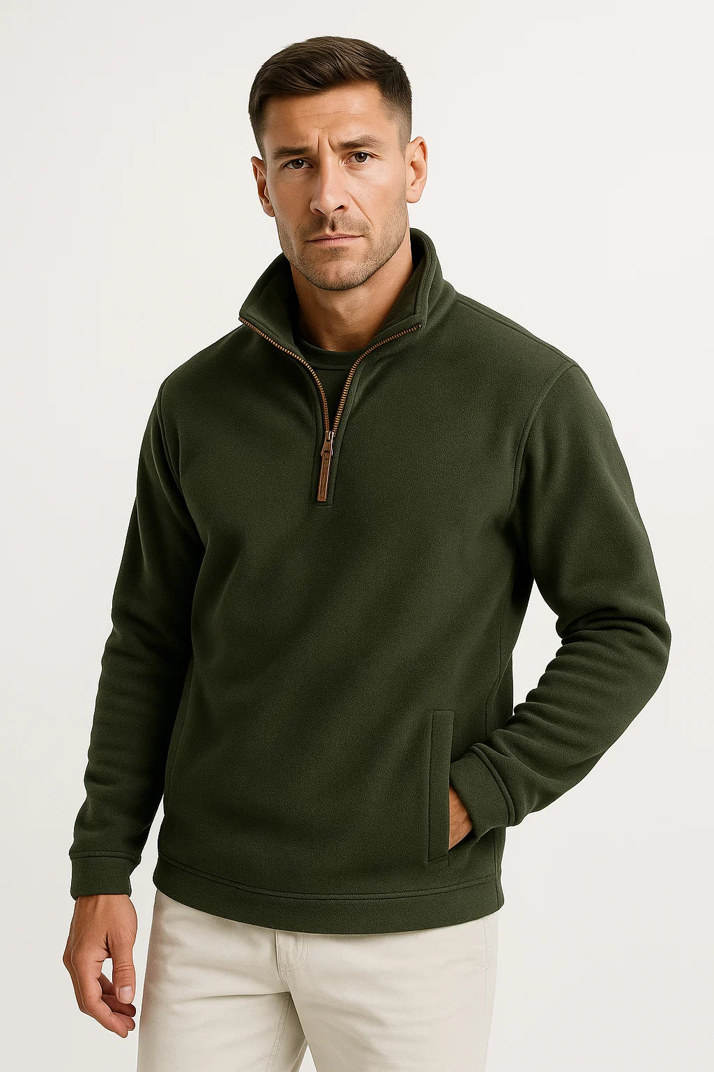Herren Leichter Grau Fleece Halb-Zip Pullover – Lässig, Komfortabel und Stilvoll