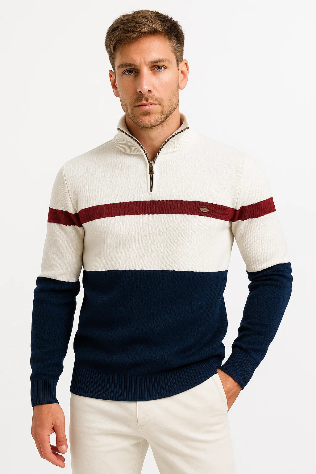 Herren Farbblock Sweatshirt mit Halb-Reißverschluss aus Baumwollmischung – Lässig und Bequem