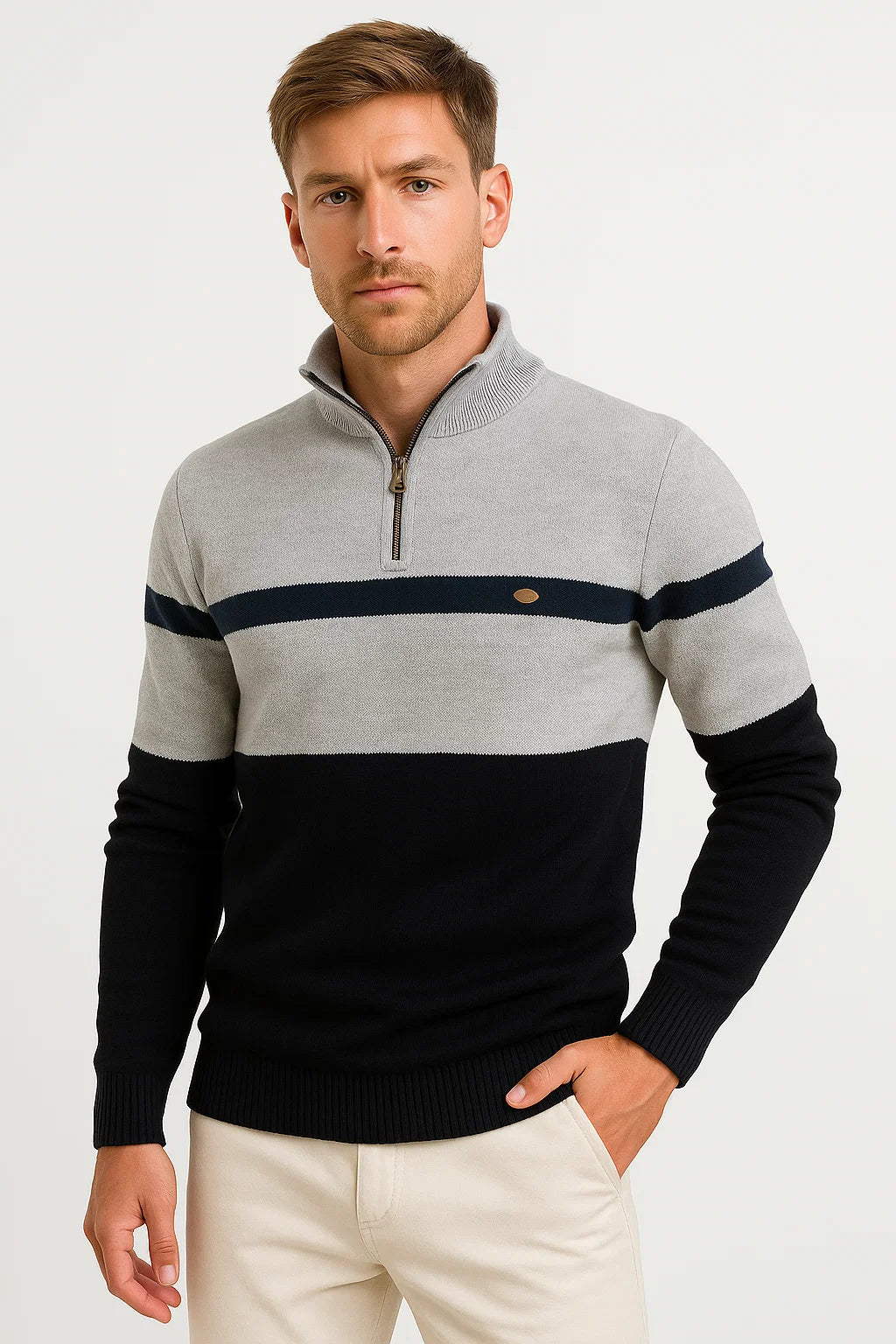 Herren Farbblock Sweatshirt mit Halb-Reißverschluss aus Baumwollmischung – Lässig und Bequem