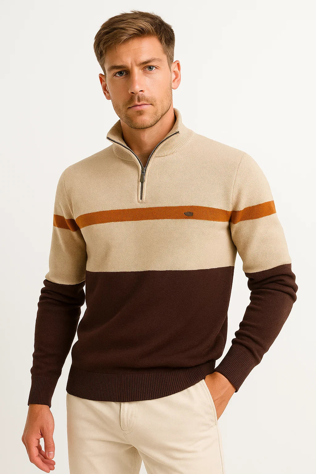 Herren Farbblock Sweatshirt mit Halb-Reißverschluss aus Baumwollmischung – Lässig und Bequem
