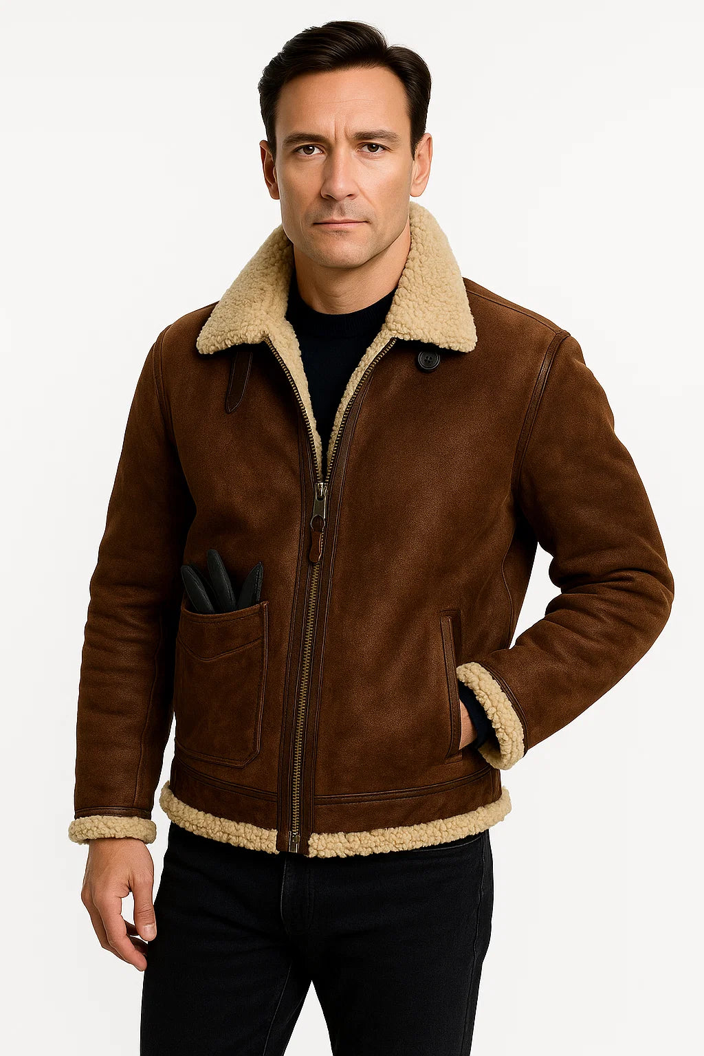 Herren Lederjacke aus Lammleder, taillierte Passform, warm, stilvoll