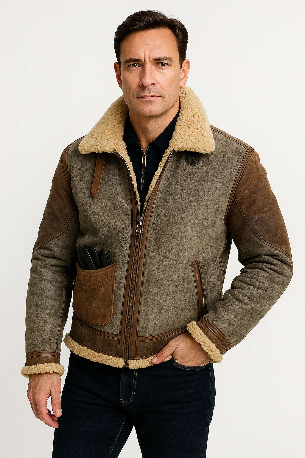 Herren Lederjacke aus Lammleder, taillierte Passform, warm, stilvoll