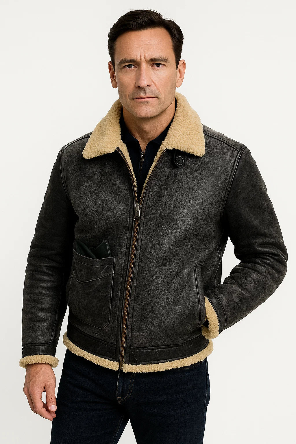 Herren Lederjacke aus Lammleder, taillierte Passform, warm, stilvoll